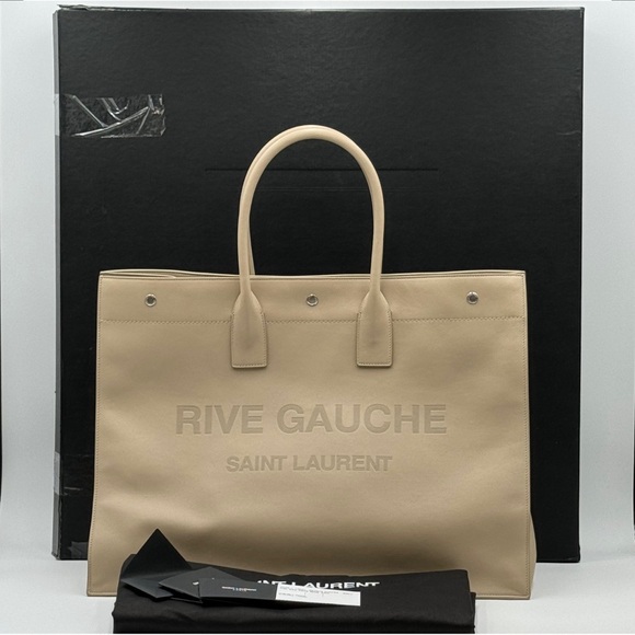 (SOLD) Saint Laurent YSL Rive Gauche Large Beige Leather Tote (Full Set) - Picture 1 of 15